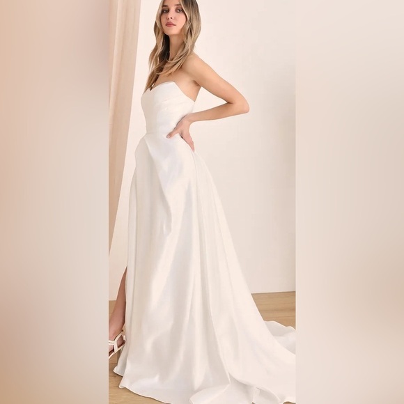 Lifetime of Love White Satin Strapless A-Line Gown Sz White #0306 - Picture 8 of 9